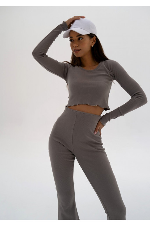 Nalu - Taupe knitted crop long-sleeve crop top