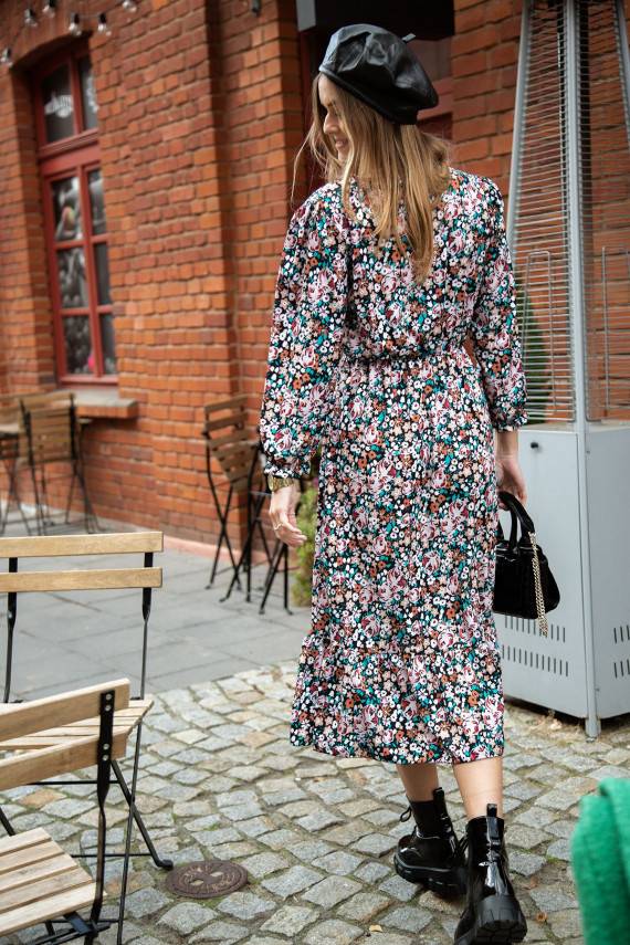 Easy dress with floral patterns with slit rudo  04500