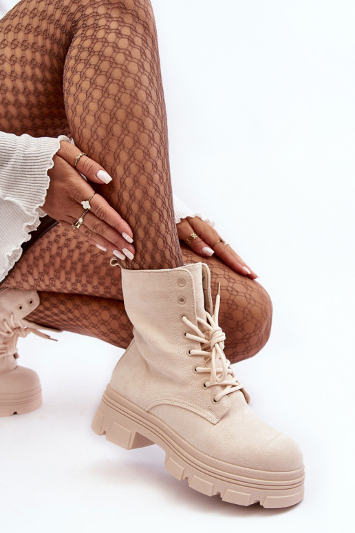 Suede Boots With Zipper Beige Marley