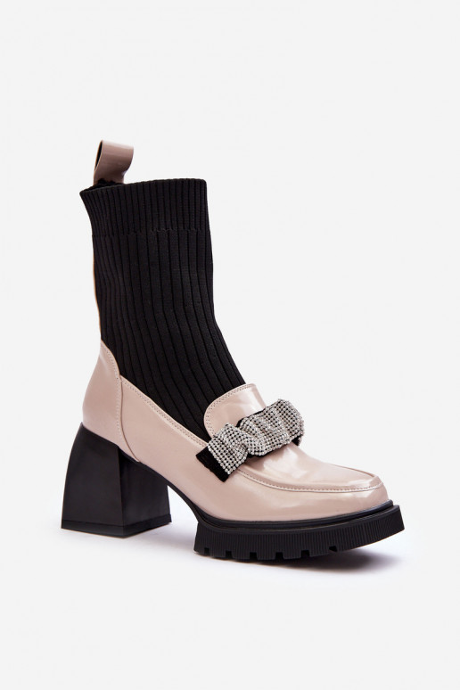 Women's Sock Boots on Heel Beige SBarski MR870-41