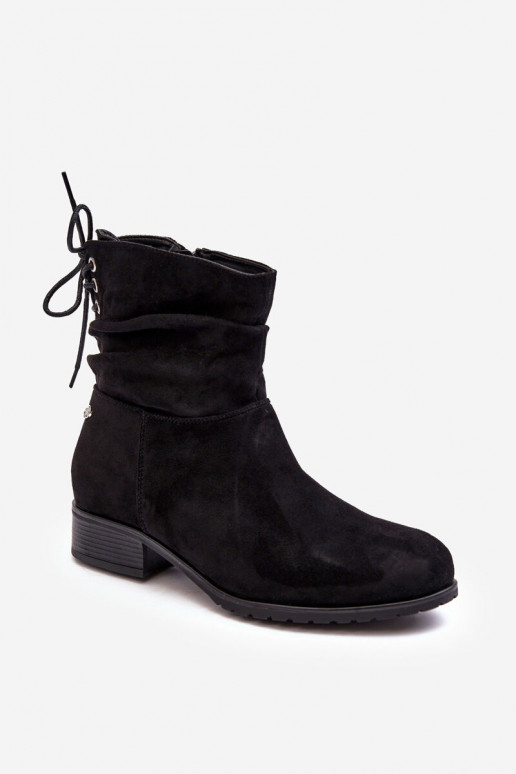 Women's Suede Boots on a Flat Heel Black Keresa