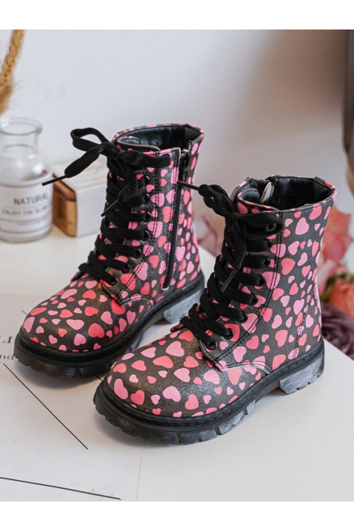 Kids' Lined Boots with Zipper Black-Pink Dolida