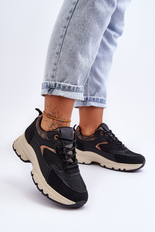 Platform Lace-up Sports Shoes Black Escape Platform Lace-up Sports Shoes Black Escape