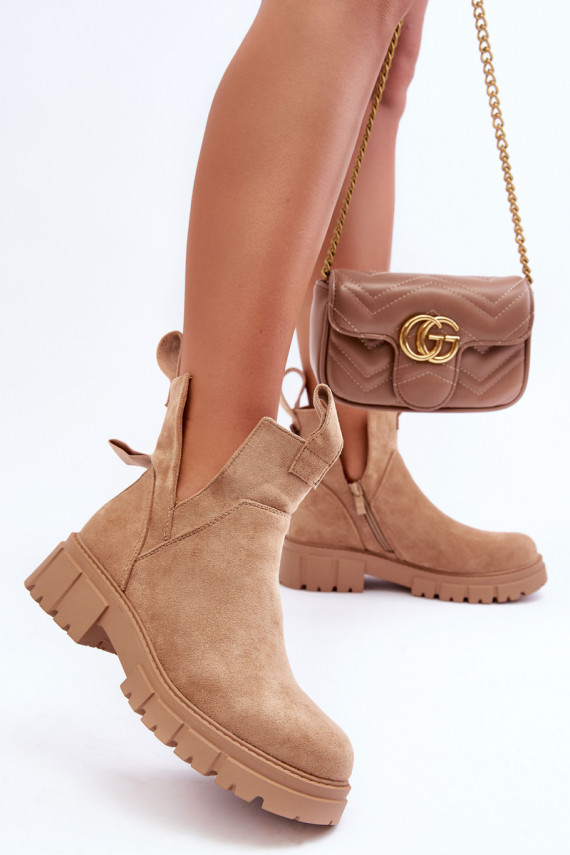 Cutout Worker Boots Beige Heaven