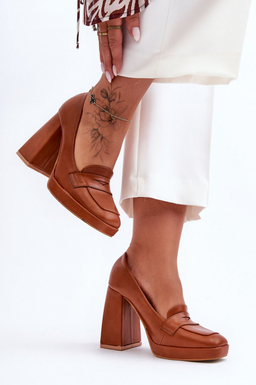 Women's Leather High Heel Shoes Camel Alisa