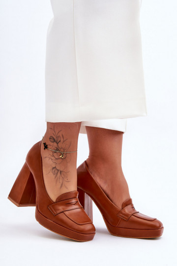 Women's Leather High Heel Shoes Camel Alisa 2