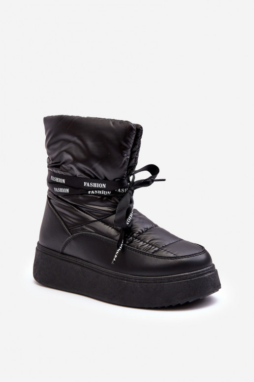 Women's Snow Boots with Ornamental Lacing Black Siracna