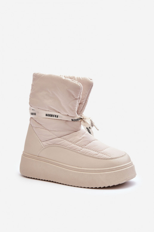 Women's Snow Boots With Ornamental Lacing Light Beige Siracna
