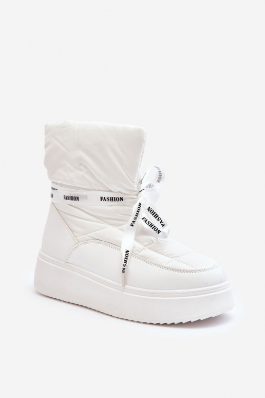 Women's Snow Boots With Decorative Lacing White Siracna