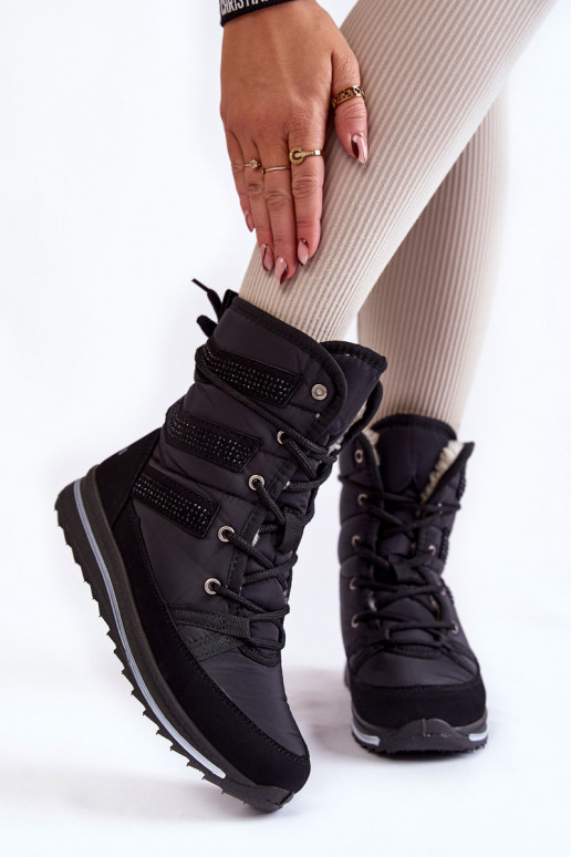Women's Lace-up Snow Boots Progress PROGJ-22-134 Black