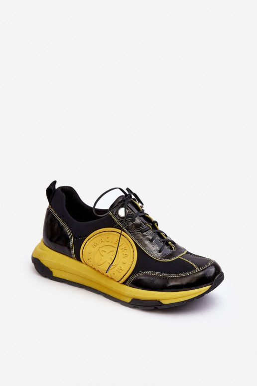 Women's Leather Sport Shoes Maciejka 06295-01 Black-Yellow