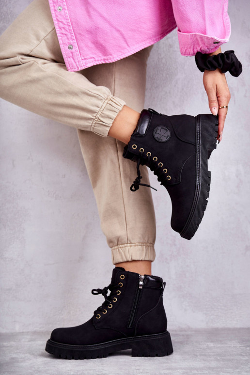Leather Warm Boots Black Felizia Trappers
