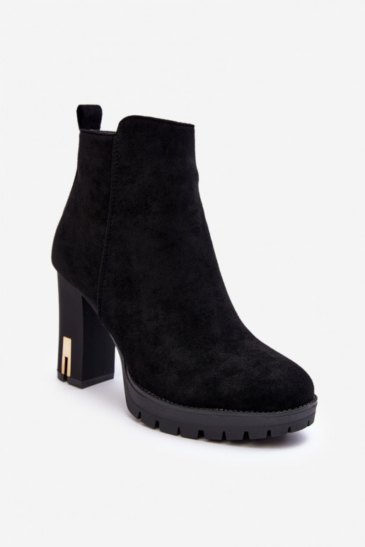 Classic Suede Boots Heels Black Amy