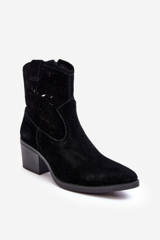 Suede Cowboy Boots with Lace D&A SN622-20 Black