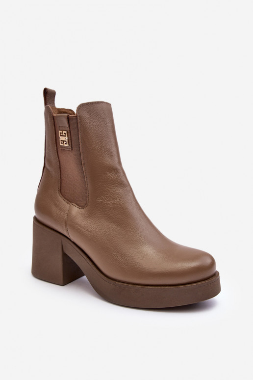 Leather Women's Boots on Heel Lemar Brown Kodra
