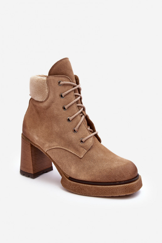 Lace-up Suede Ankle Boots Beige Lemar Flomes