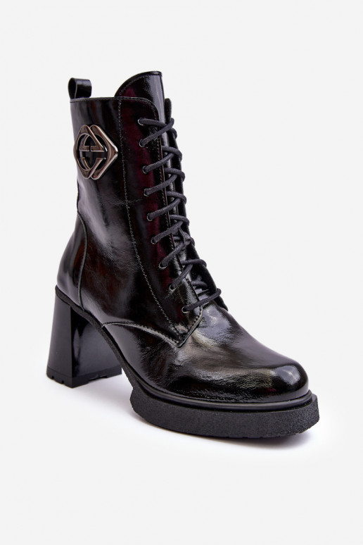 Women's Leather High Boots On Heel Black Lemar Danel