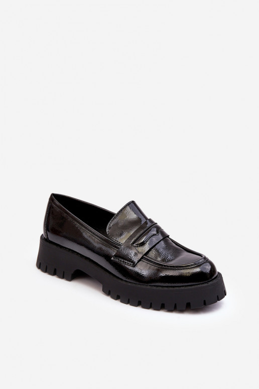 Lacquered Loafers on Flat Heel Black Jannah