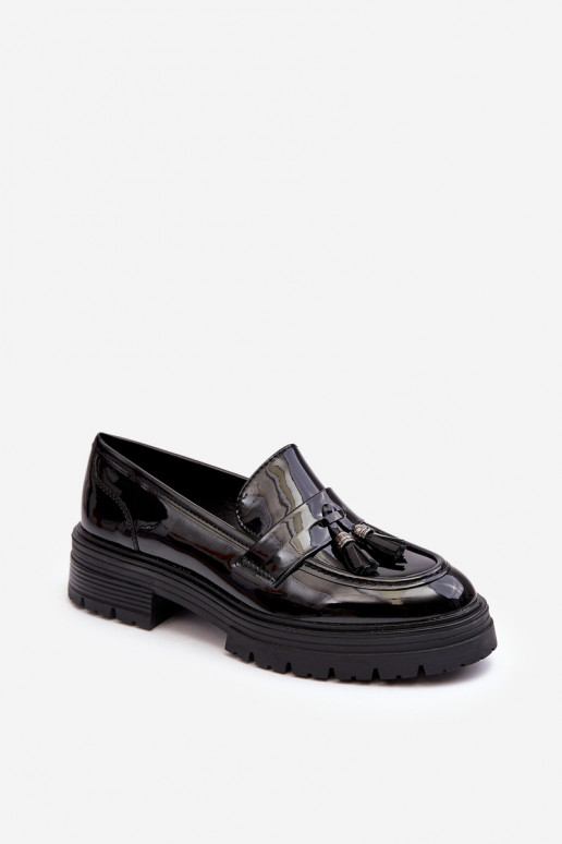 Loafers With Fringes Lacquered Shoes Black Velenase