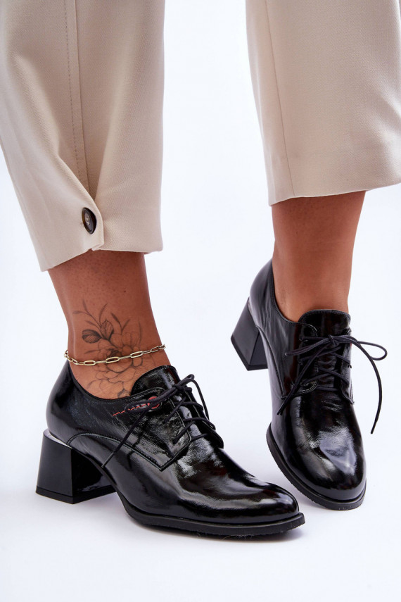 Leather Patent Heeled Women's Shoes Black Keria