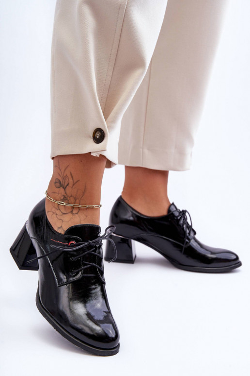 Leather Patent Heeled Women's Shoes Black Keria