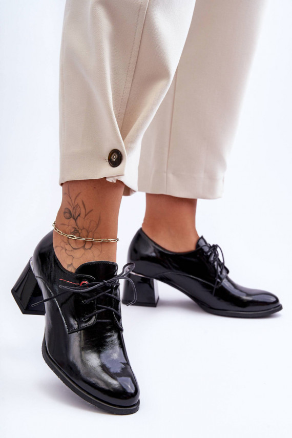 Leather Patent Heeled Women's Shoes Black Keria