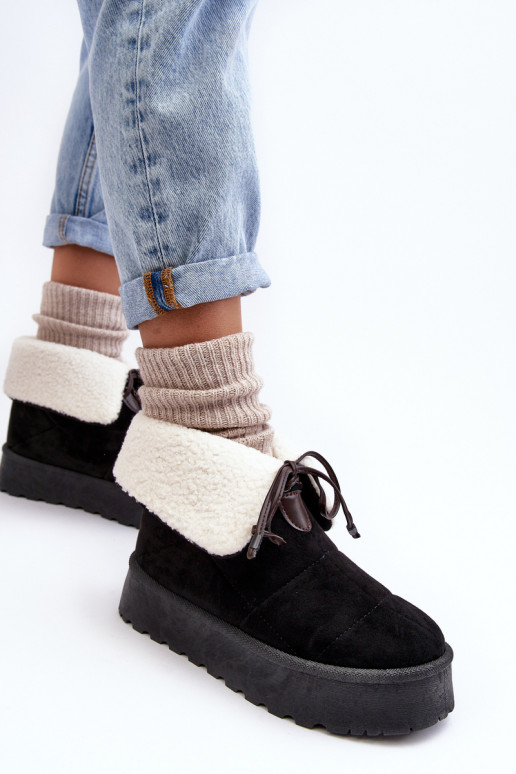 Platform Snow Boots With Fur Black Olimuka