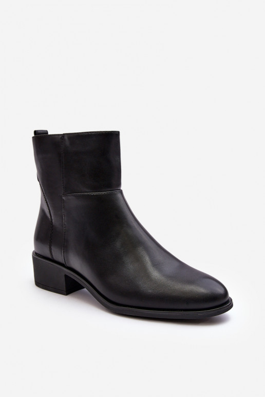 Women's Leather Zip-Up Boots Black Semotti