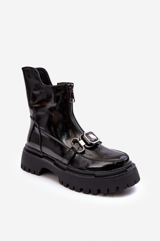 Women's Glossy Zip-up Boots D&A MR870-94 Black