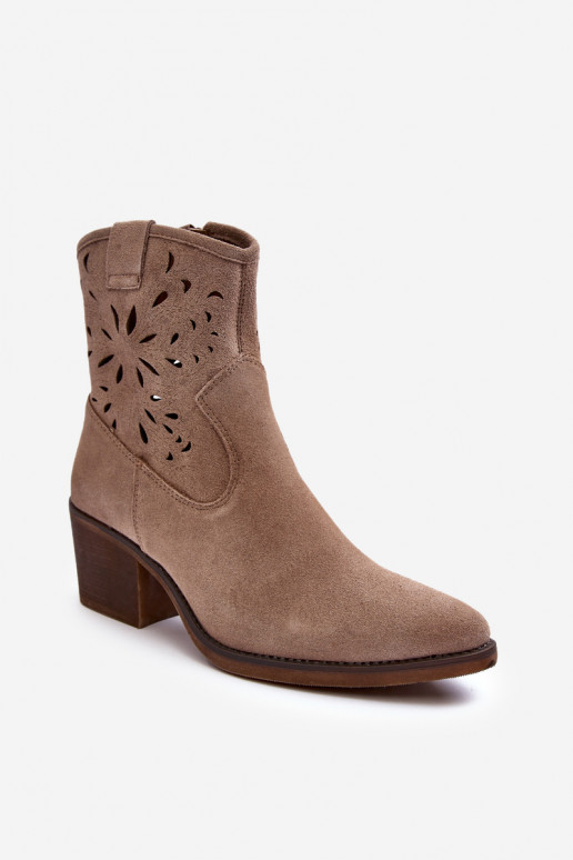 Suede Cowboy Boots with Lace D&A SN622-20 Dark Beige