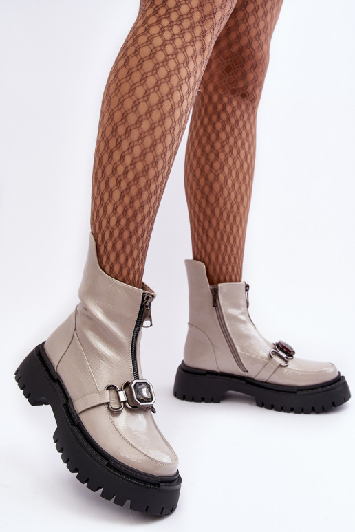 Women's Glossy Zip-up Boots D&A MR870-94 Light gray
