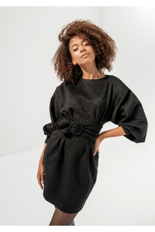 Matea Black faux suede mini pencil dress