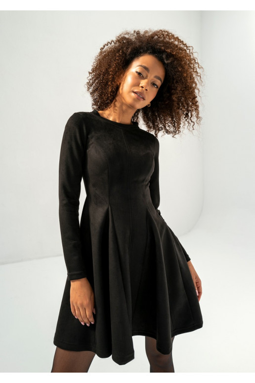 Kelle - Black faux suede flared dress