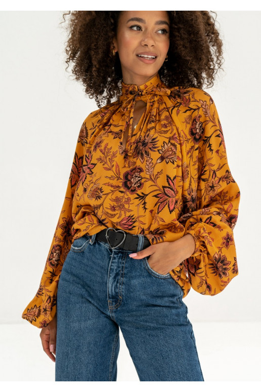 Noura - Yellow boho floral printed shirt