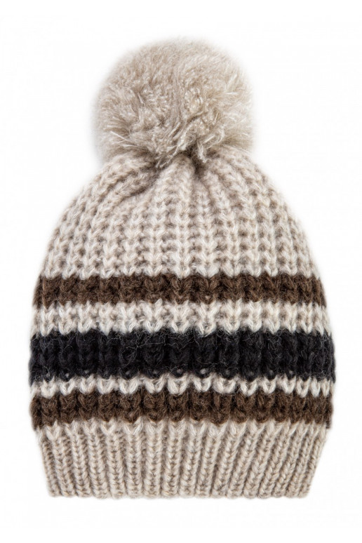 Beige striped winter hat