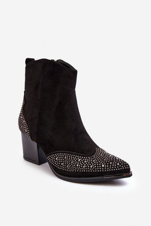 Women's Embellished Cowboy Boots On Heel Black Eleduana