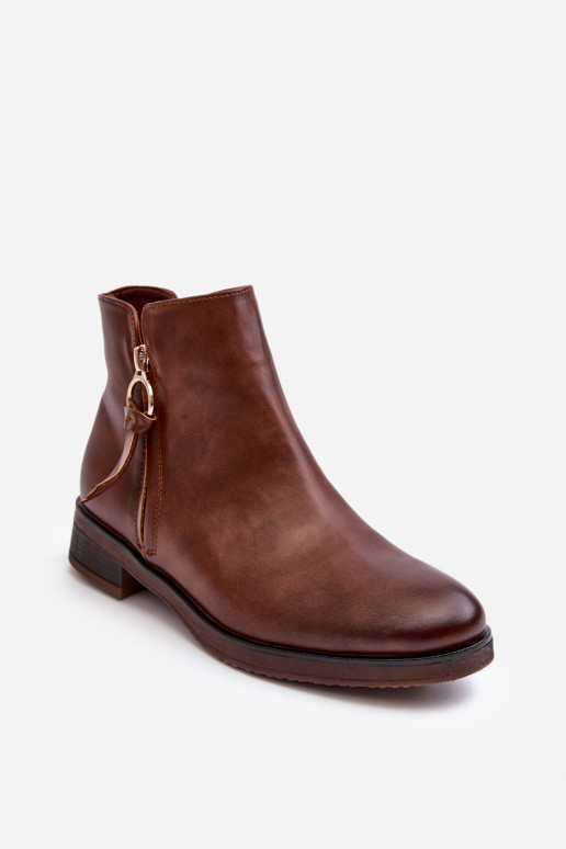 Women's Leather Flat Boots Brown Vasica