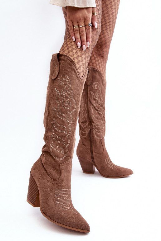 Women's Cowboy Boots On Heel Dark Beige Tomani