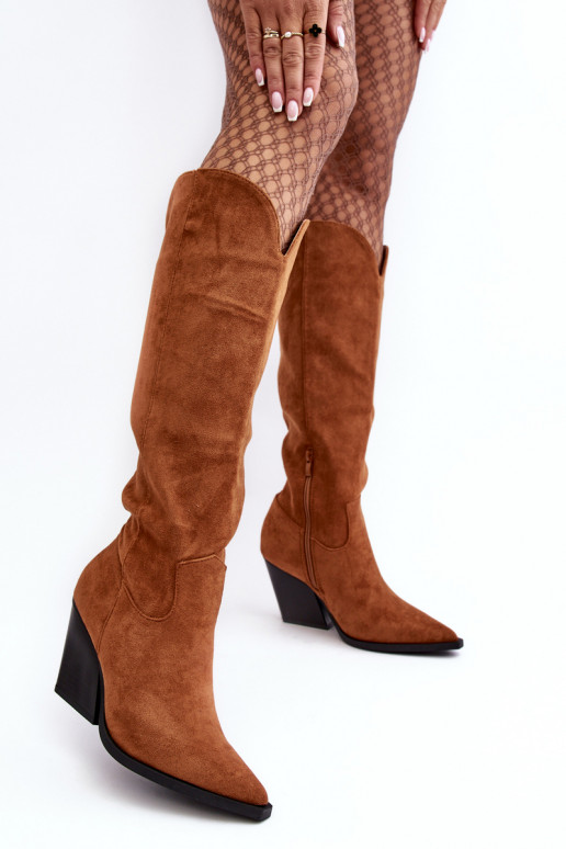 Suede Cowboy Boots Fashionable Camel Delia