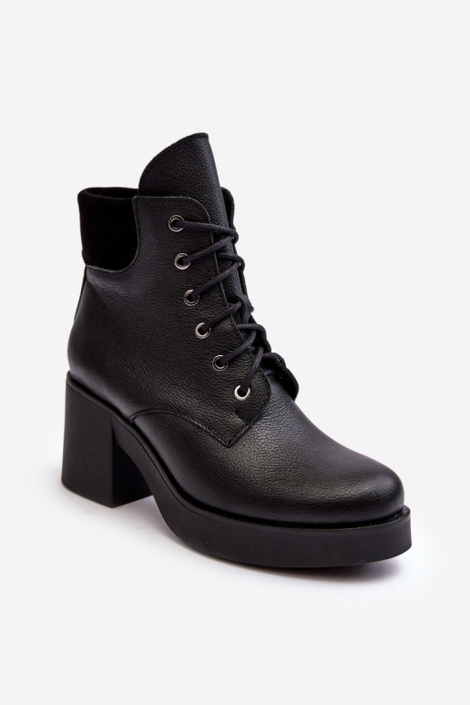 Leather Women's Boots On Heel Black Lemar Leocera