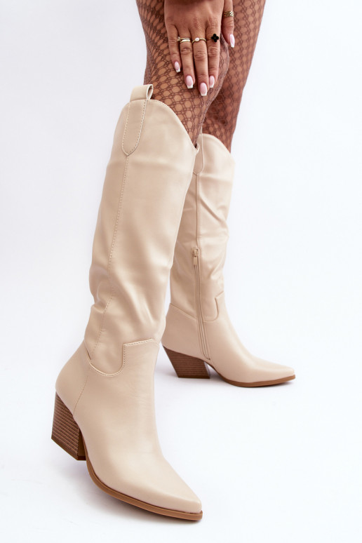 Women's Cowboy Boots On Heel Light Beige Kaspella
