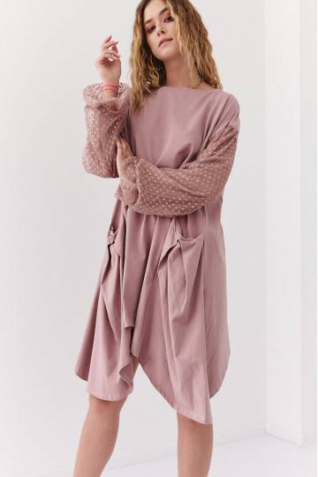 Asymmetrical dress oversize  cappuccino color FK615