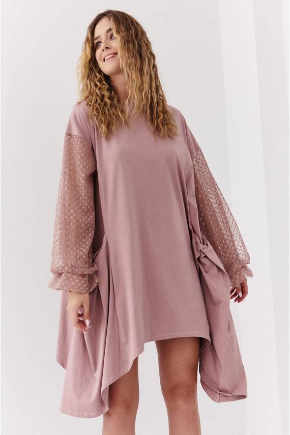 Asymmetrical dress oversize  cappuccino color FK615