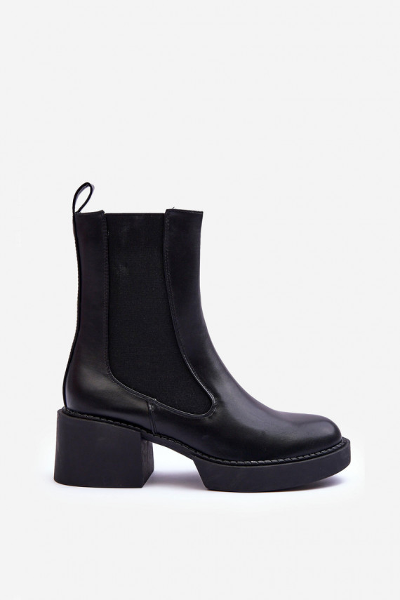 Women's Ankle Boots on Chunky Heel Black Ironna