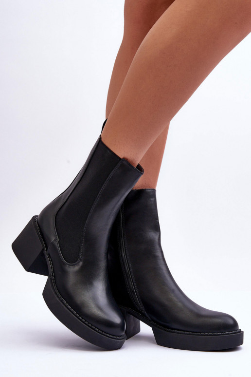 Women's Ankle Boots on Chunky Heel Black Ironna