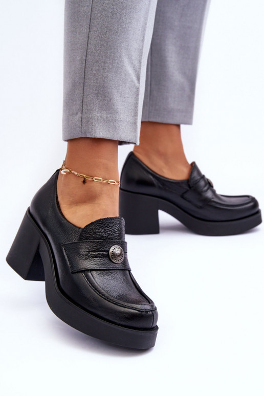 Women's Leather Half Boots on Heel Black Dunadia