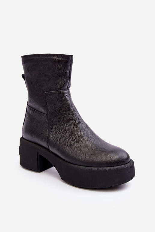 Leather Low Heel Boots Black Lemar Volavola