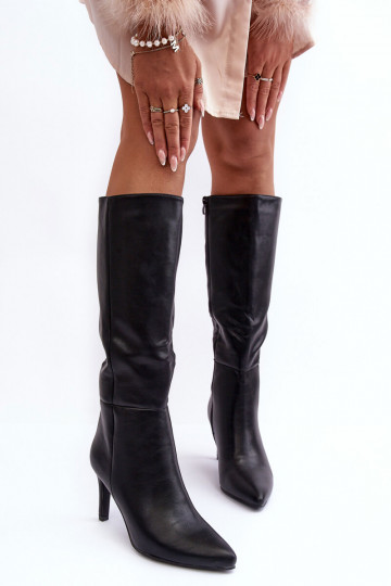 Long boots with thin heels in black color Serpens