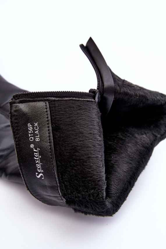 Leather Knee-High Boots with Heel Black Serpens