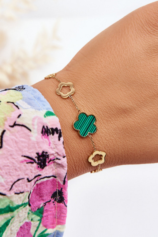 Women's Bracelet With Flowers Gold-Green